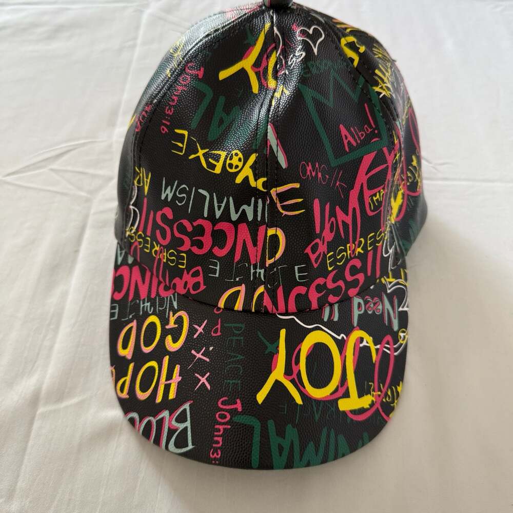 Alba Multi-Color Graffiti Print Vegan Leather Snapback Hat John 3:16